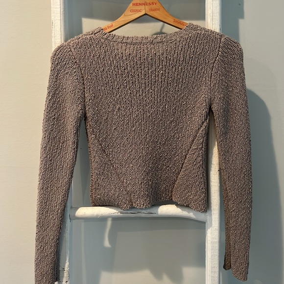 Anthropologie Friend of Mine crop textured neutral taupe stretch sweater small - Picture 7 of 8